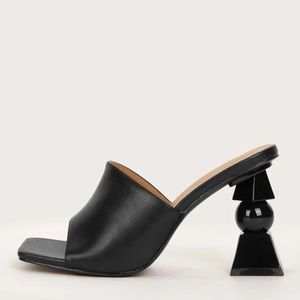 Sculptural Heeled Open Toe Mules